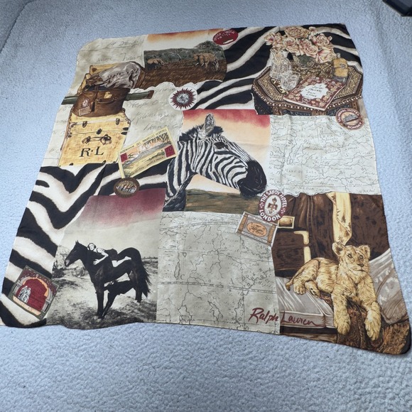 Ralph Lauren Accessories - Vintage Ralph Lauren Scarf‎ 33x33 Safari Journal African Animal British India
